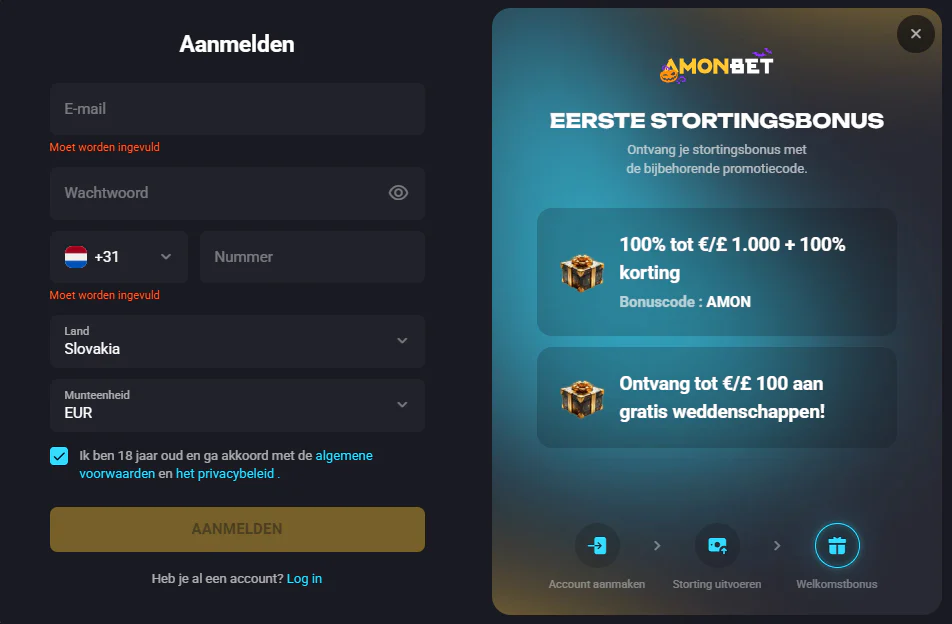 Amonbet Registratie