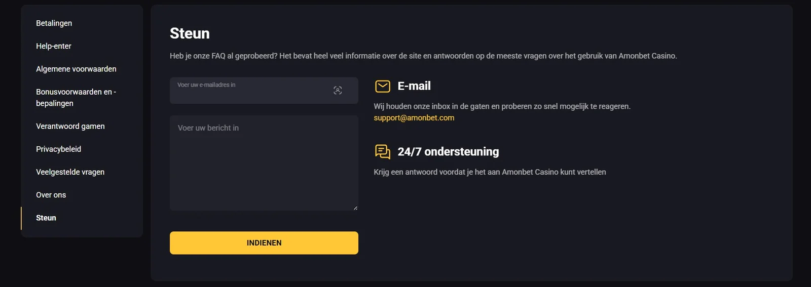Klantenservice en support bij Amonbet